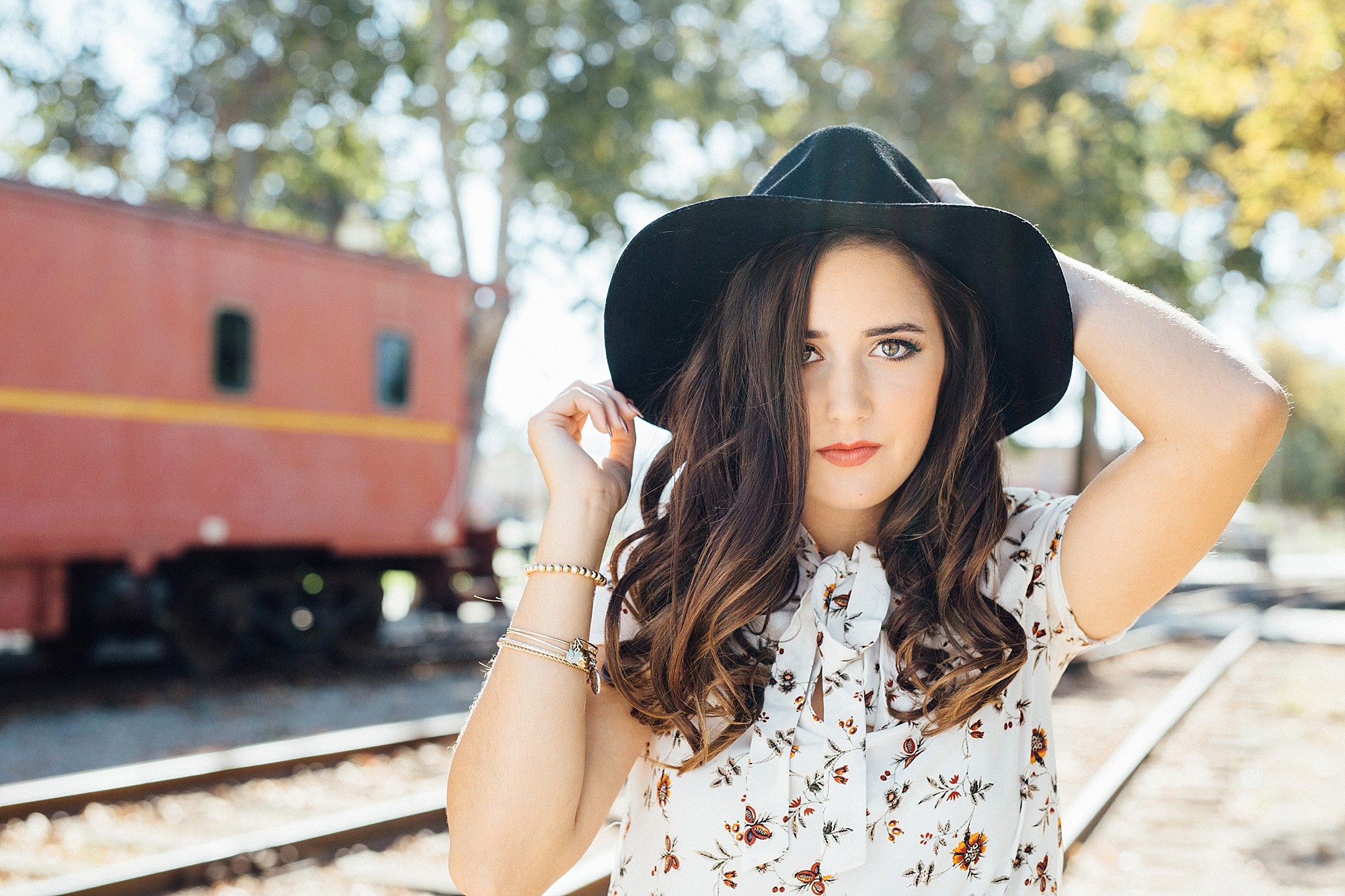 Natural light senior pictures with trains