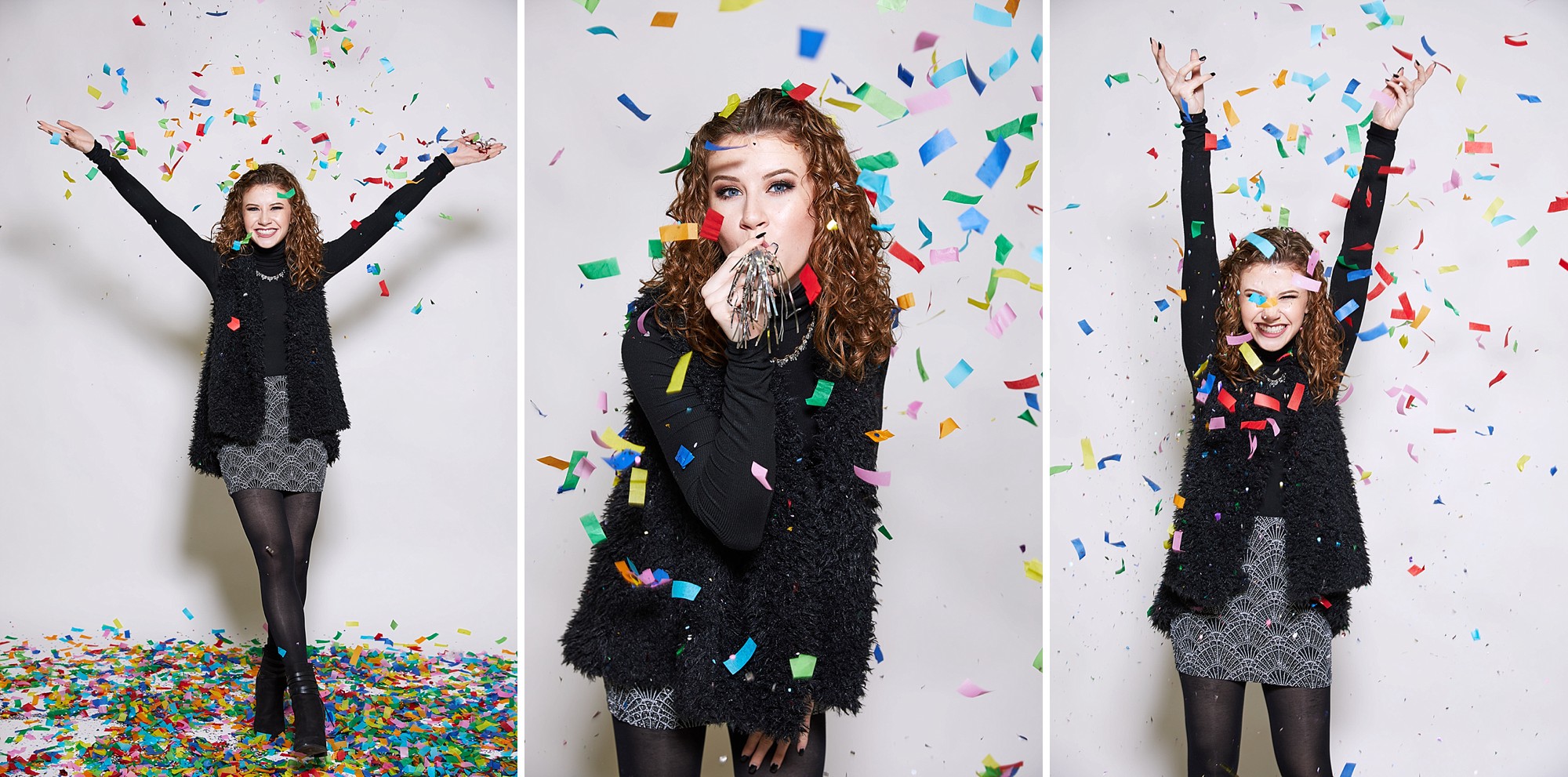 Fun New Years photo shoot with confetti