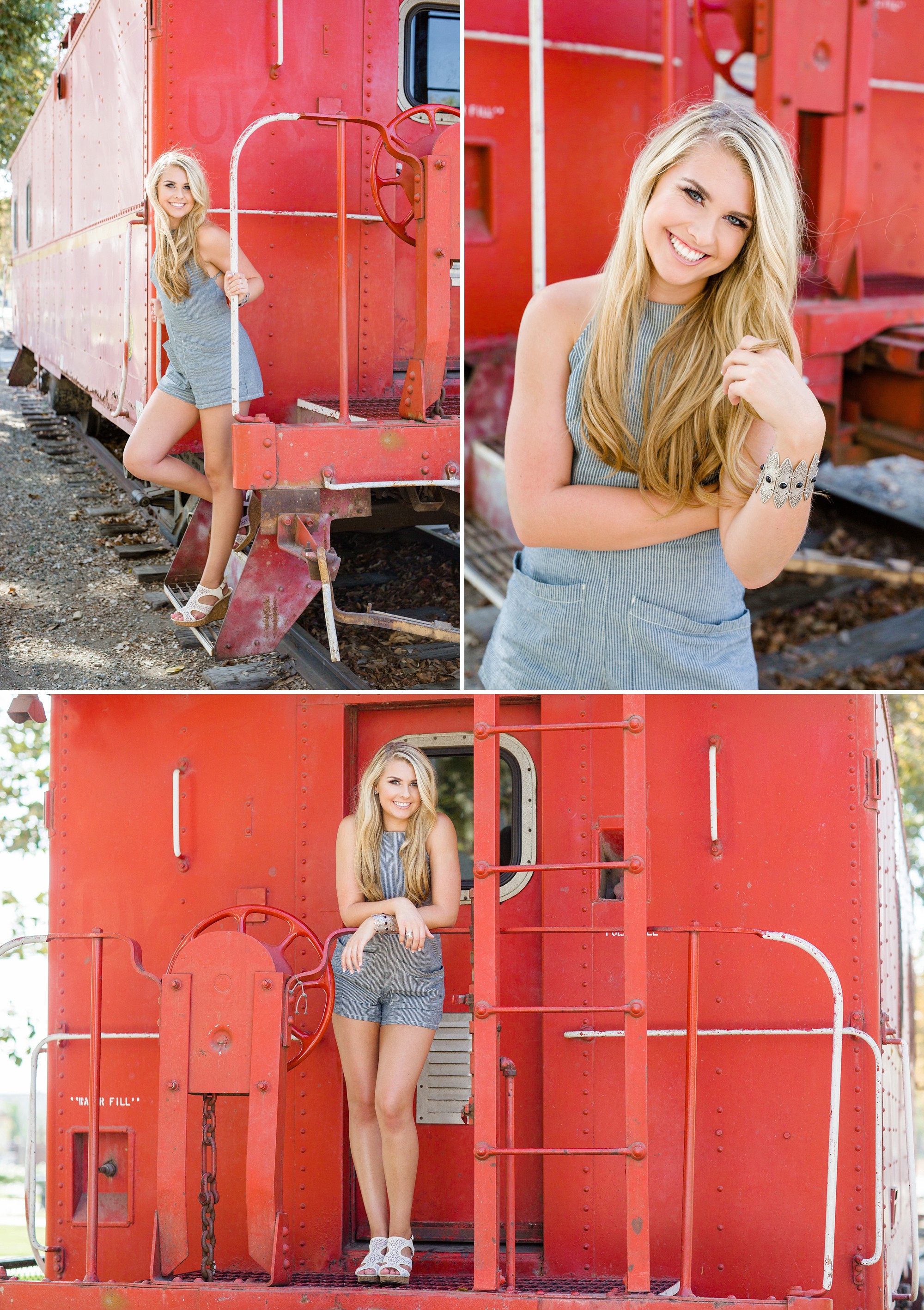 girl on a train for senior pictures