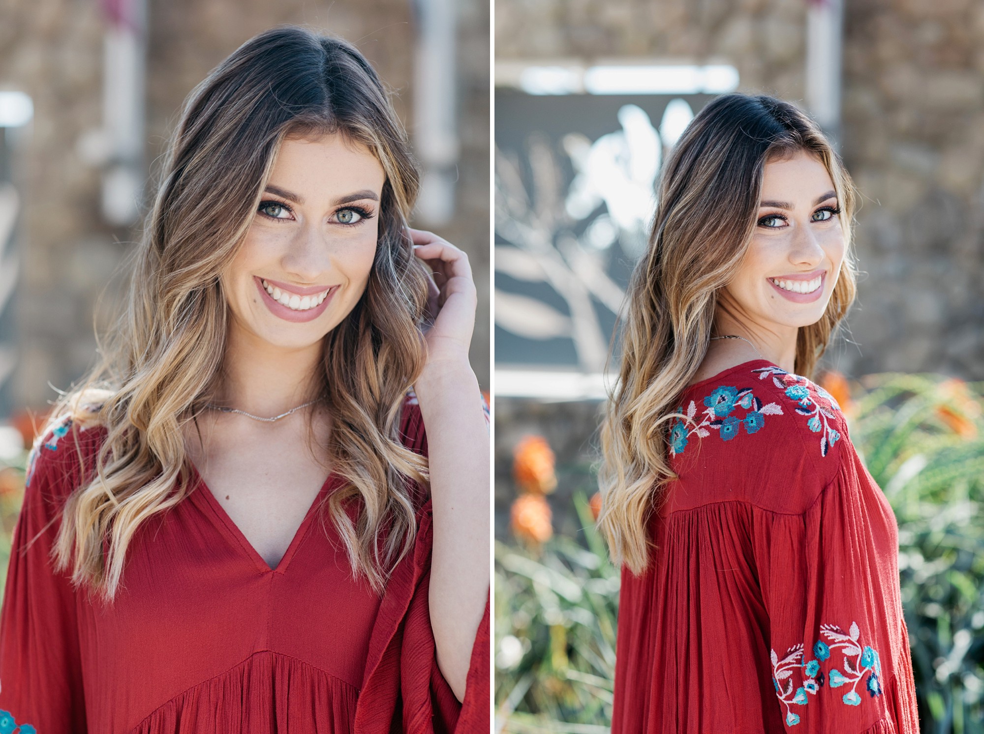 tara rochelle senior portraits in downtown ventura with a floral type background
