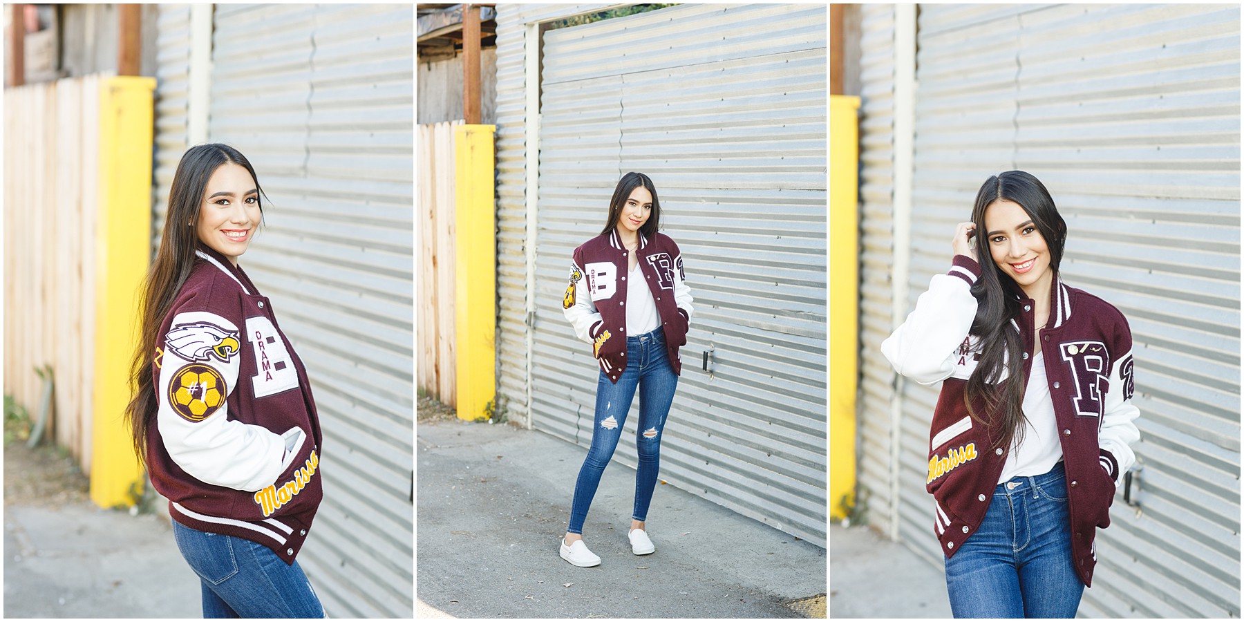 letterman jacket outfit ideas for tara rochelle senior pictures