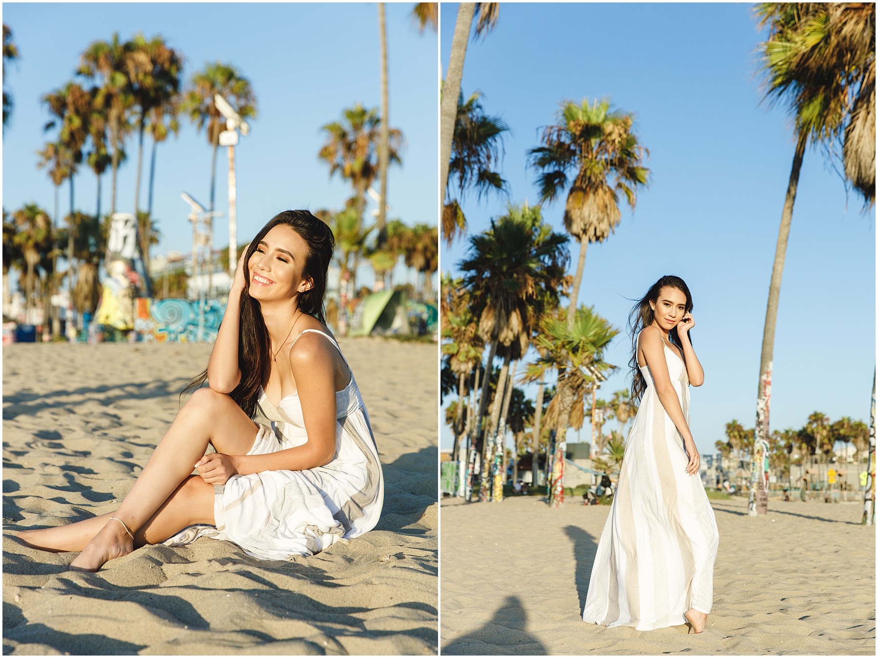 sunset beachy senior pictures white dress outfit ideas in southern california