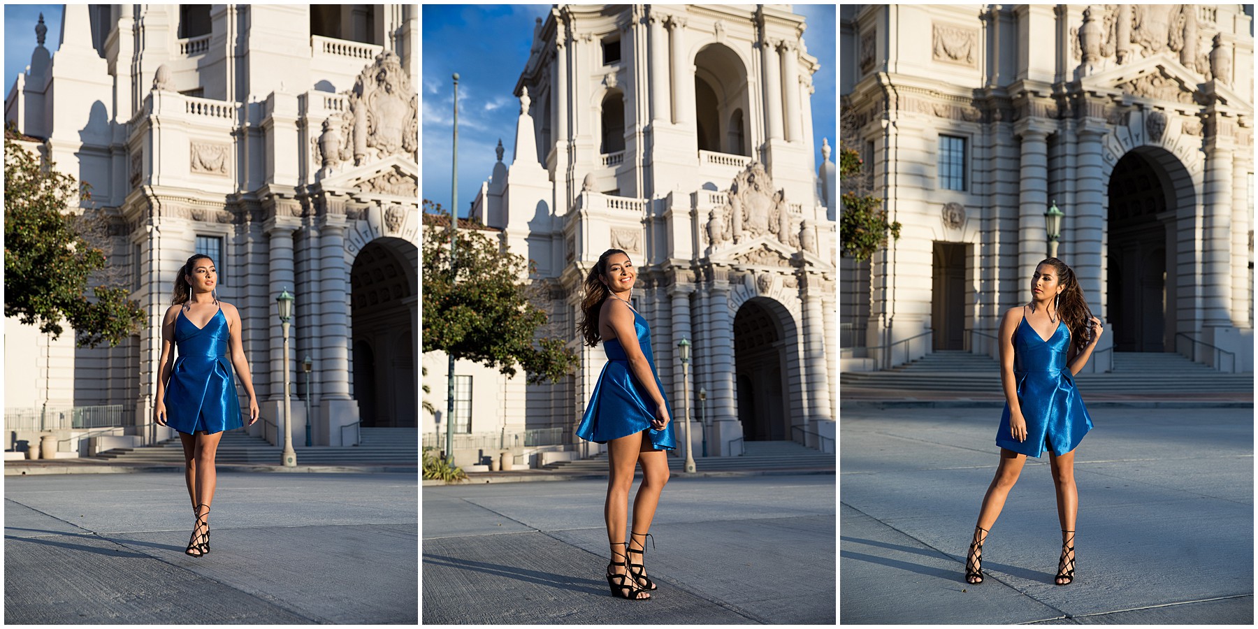 fancy blue dress full length senior portrait shots by tara rochelle photography