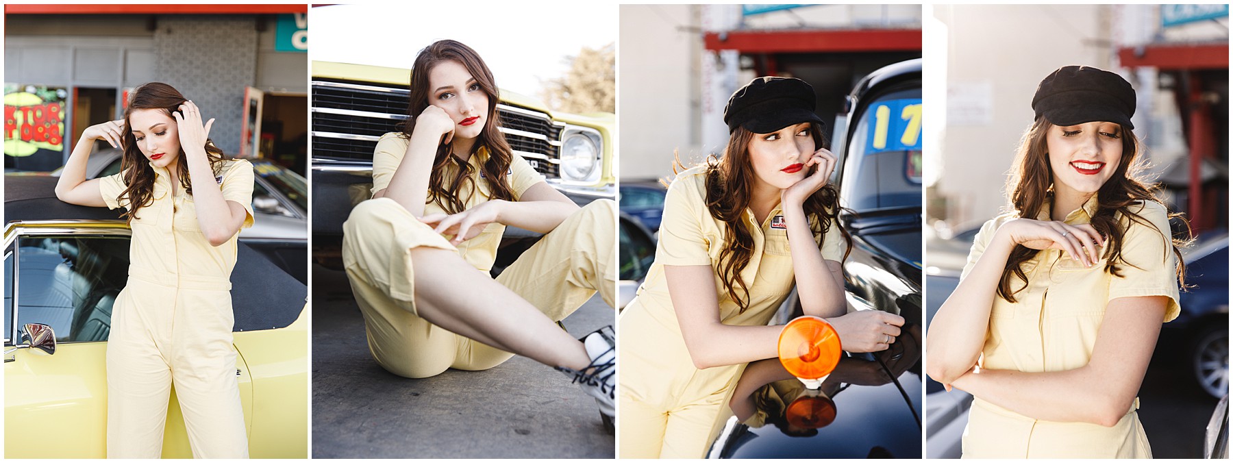 valencia high school senior pictures in studio city california retro outfit ideas in a hot rod tara rochelle
