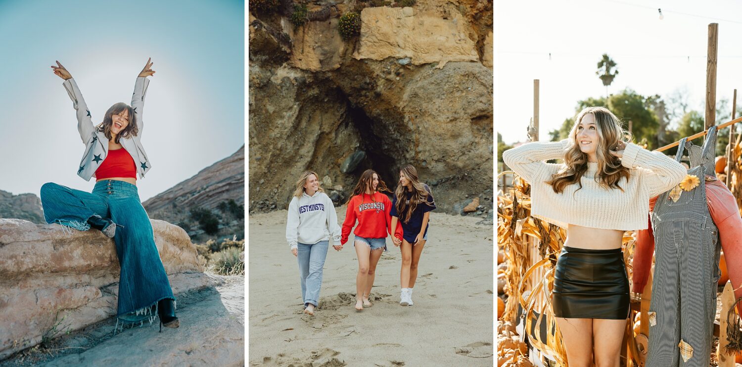 girl senior portraits on beach, in nature, and senior girl in pumpkin patch