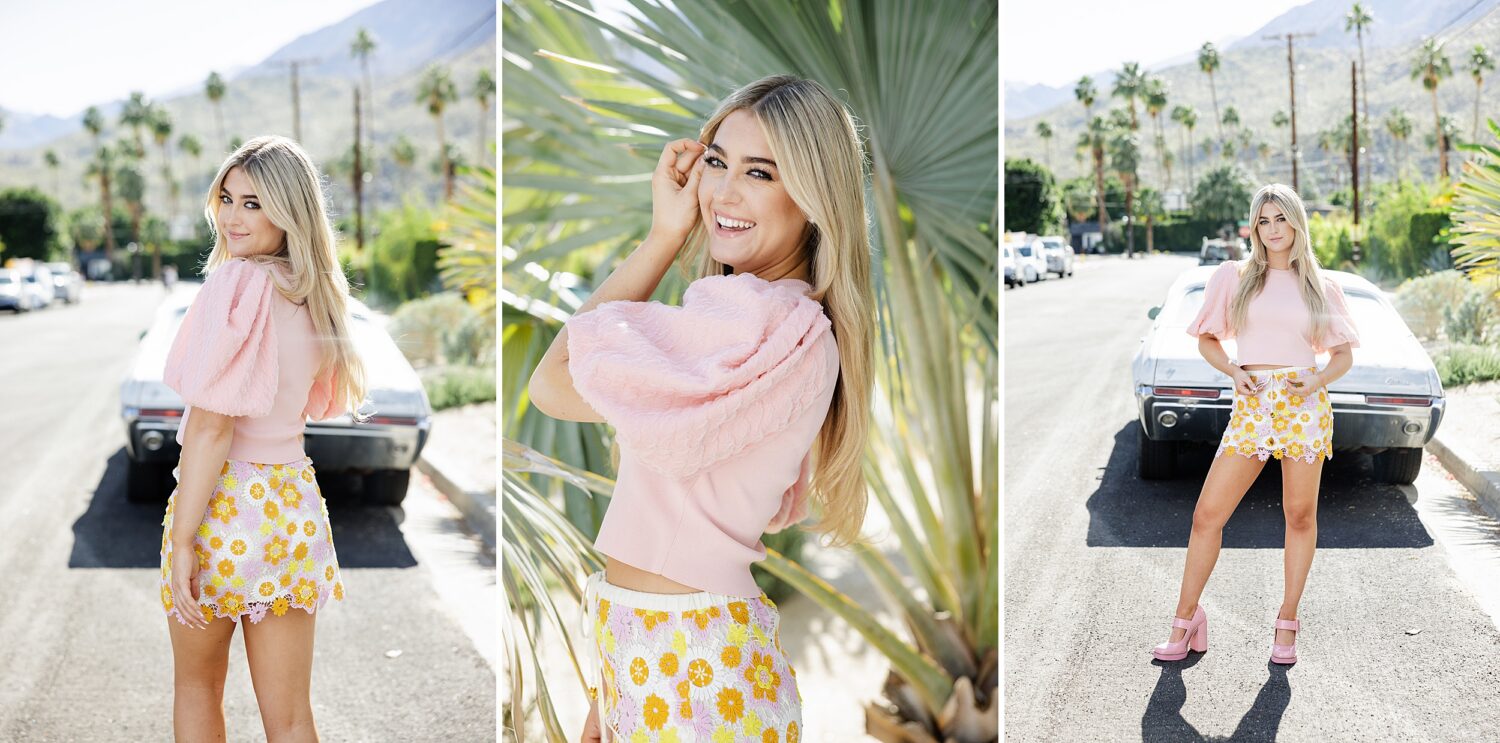 Fashion-forward high school senior portrait featuring dramatic desert lighting and modern styling in Palm Springs.