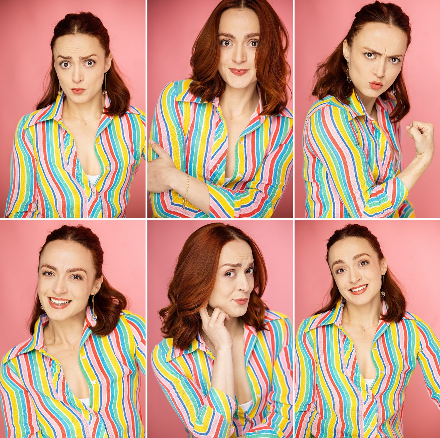 commercial headshots actress expressions pink backdrop rainbow stripe los angeles