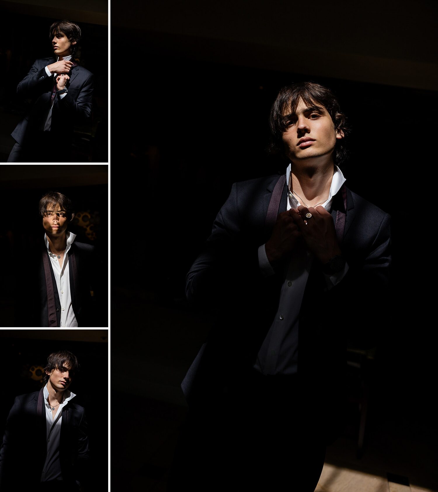 Guy senior portrait session in Los Angeles with moody dramatic lighting